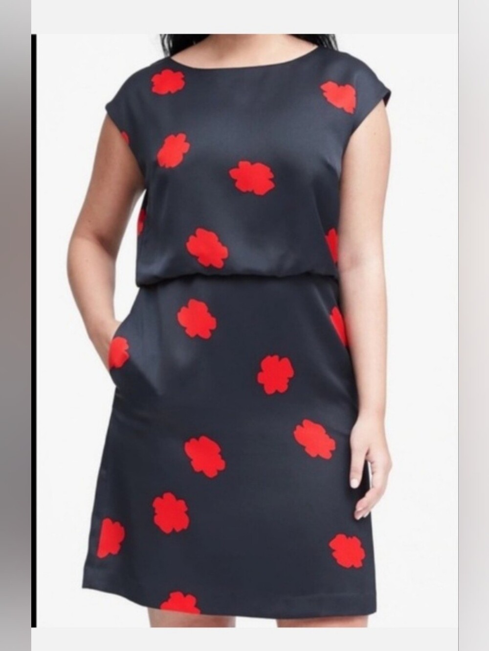 New Banana Republic Navy Blue Dress with colorful poppy flower design women's 12